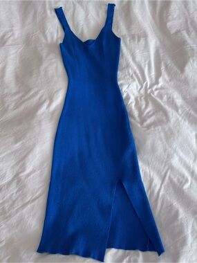 Sleek Ribbed Blue Tank Midi Dress